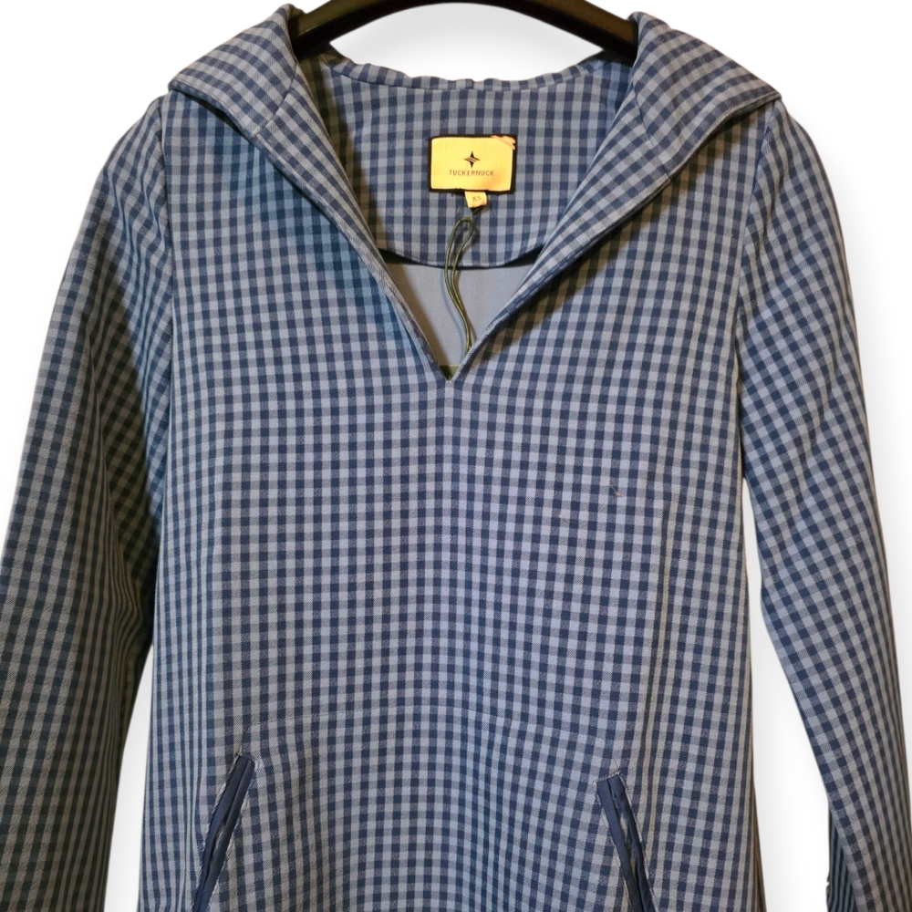 NWT Tuckernuck Hooded Check Dress With Bell Sleeves - Picture 3 of 7